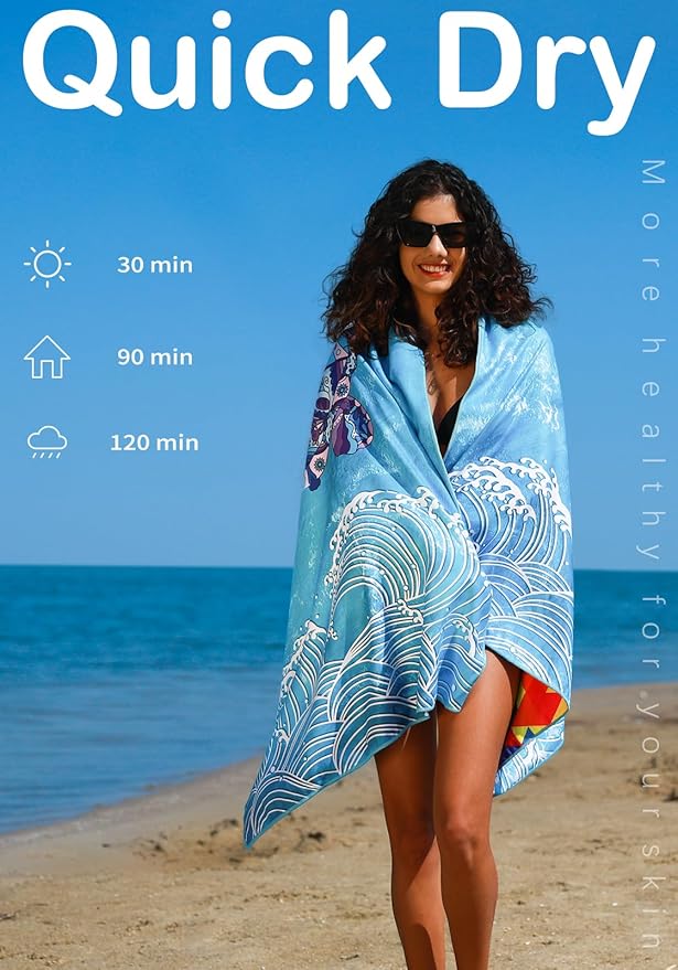 Widdonen Microfiber Beach Towel,Compact 71x32 Inch,Lightweight,Turtle | Extra Large,Sand Free,Thin,Absorbent,Quick Dry for Camping,Hiking,Swim,Pool,Bath,Picnic,Gym,Cruise Essentials,Adult Gifts