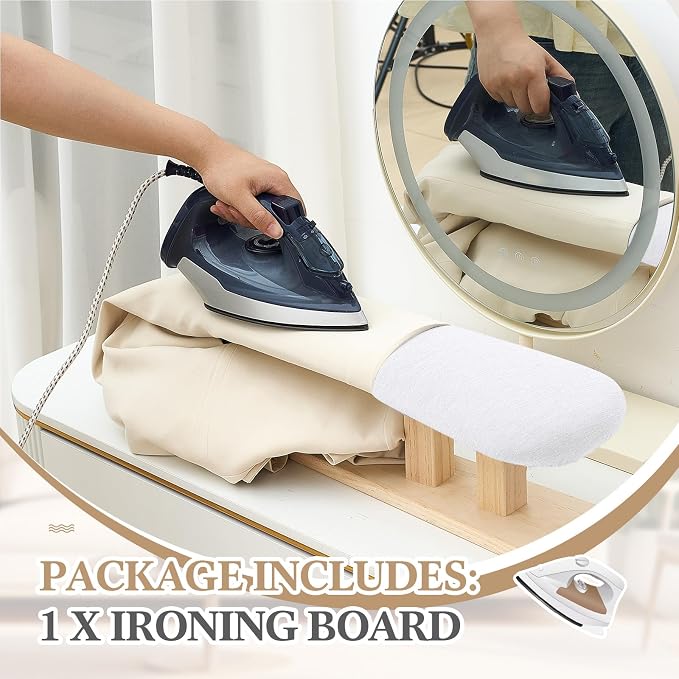 DoubleFill Padded Sleeve Ironing Board 57x13cm Tabletop Sleeves & Chest Tailor Ironing Board with Long Wooden Base for Tailor Dress Forms Household, Laundry Rooms, Travel Use, White