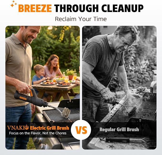 Electric Grill Brush BBQ Cleaner - Grill Cleaner, Grill Brush for Outdoor Grill, BBQ Grill Brush, 940 RPM Electric Grill Cleaner, 3 Speed Modes, Compatible with Weber, Char-Broil, Traeger & More