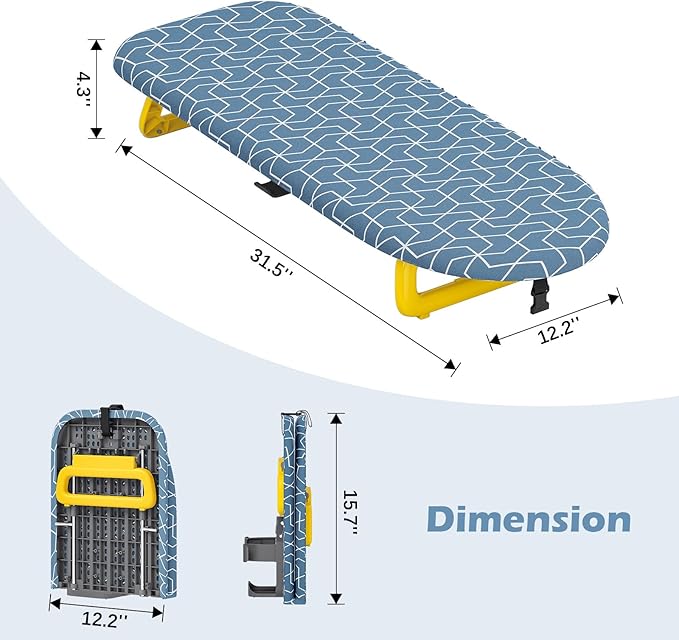 Foldable Small Ironing Board Tabletop, Mini Iron Board Small, Table top mini Ironing Boards Small with Cover and pad, Folding Compact Portable Iron and Ironing Boards Set for Travel, 32 * 12 Sky Blue