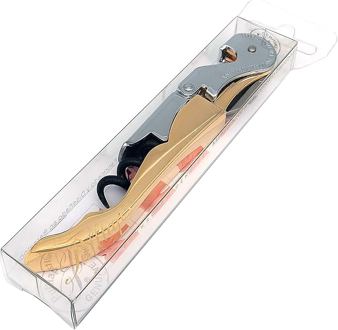 Pulltap's Genuine Classic 500 Waiter's Corkscrew – Double-Hinged Wine Key with Hinged Foil Cutter – Patented Design – Made in Spain – Gold (Oro – 24K Flash Gold)