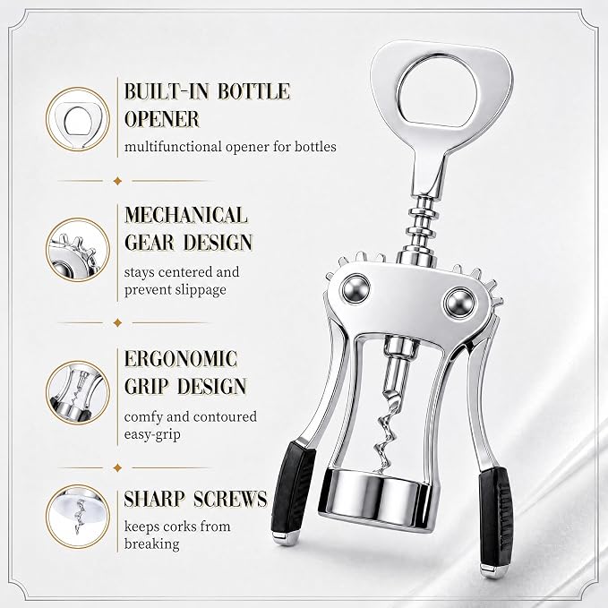 Hushee 10 Pcs Wing Corkscrew Opener, Zinc Alloy Heavy Duty Multifunctional Wine Bottle Opener for Restaurant, Bar, Waiters, Ideal for Wedding Shower Party Favors Gifts (Silicone,Silver)