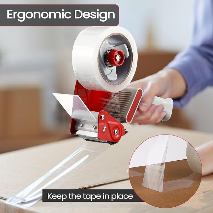 Dunzoom 2 Pack Packing Tape Dispenser Gun with 12 Roll Packing Tape 2 Inch Gun 2.7 Mil Heavy Duty Packaging for Shipping, Moving, Carton and Box Sealing(Red)