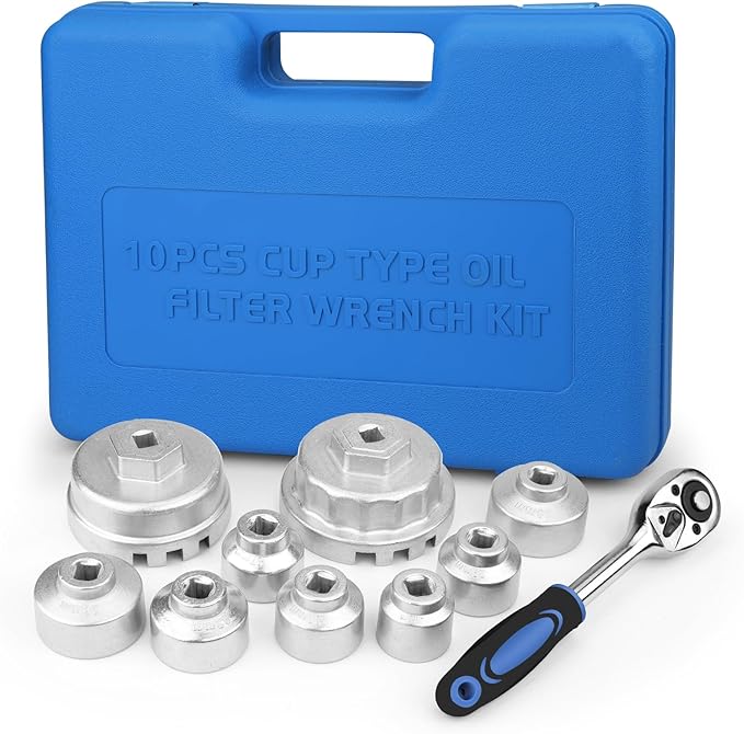 BETOOLL 10pcs Oil Filter Wrench Set, Oil Filter Socket Set with 24, 27, 29, 30, 32, 36, 38, 64, 64.5mm, Compatible with Toyota VW BMW ‌GMC Sierra Ford Volvo