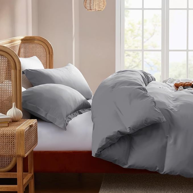 Nestl Grey Duvet Cover King Size - Soft Double Brushed King Duvet Cover Set, 3 Piece, with Button Closure, 1 Duvet Cover 104x90 inches and 2 Pillow Shams