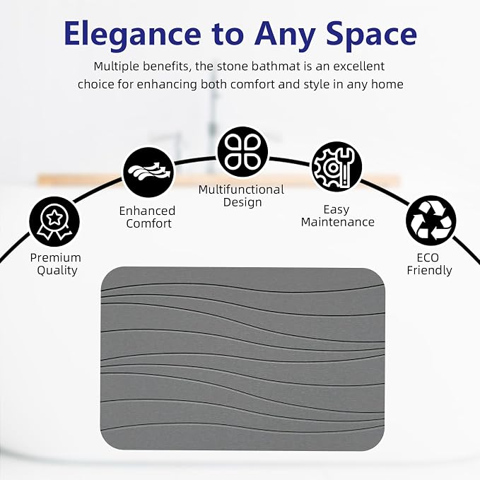 Fast Drying Stone Bath Mats for Bathroom, Non-Slip Diatomaceous Earth Bath Mat, Super Absorbent Bath Mat Stone (23.6''×15.4" Dark Gray Flow)