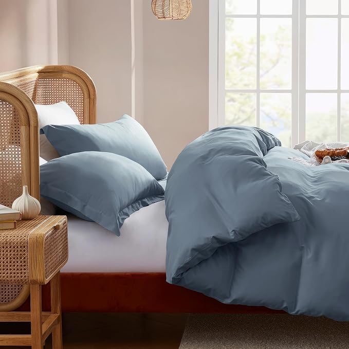 Nestl Stone Blue Duvet Cover Full Size - Soft Double Brushed Full Size Duvet Cover Set, 3 Piece, with Button Closure, 1 Duvet Cover 80x90 inches and 2 Pillow Shams