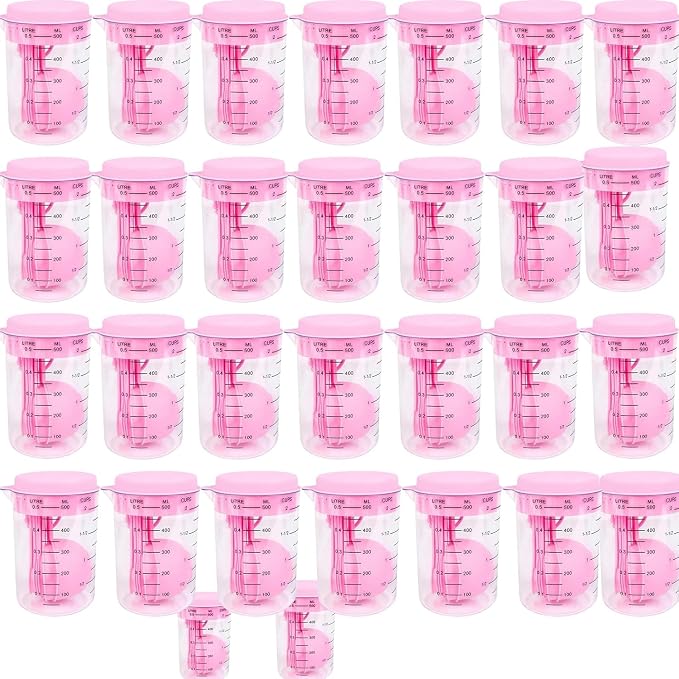 7 Piece Kitchen Measuring Tool, Plastic Measuring Cup Measuring Spoon with Scale Scale Set Plastic Measuring Cup Set Kitchen Tool, Nesting Measuring Cups Measuring Cups, for Cooking (30PCS PINK)