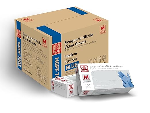 Basic Medical Blue Nitrile Exam Gloves - Latex-Free & Powder-Free - NGPF 7002 (Case of 1,000), Medium