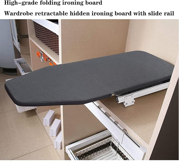 AKOZLIN Retractable Pull Out Ironing Board Closet Sliding Out Swivel Iron Board Mounted in Drawer with Heat Resistant Ironing Cover, Board Size: 31.88"*13", Gray