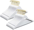 Amber Home 30 Pack White Wooden Coat Hangers with Gold Hook, White Wood Suit Hangers with Non-Slip Pant Bar, Clothes Hangers for Closet Organization, Shirts, Jackets, Dresses and Pants (White+Gold,30)