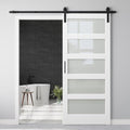 36" x 84" 5-Lites Frosted Glass Sliding Barn Door with 6.6FT Hardware Kit & Handle, Easy Assembly for Mortise and Tenon Structure, Water & Scratch Resistant MDF Barn Doors for Bathroom, Pre-Drilled