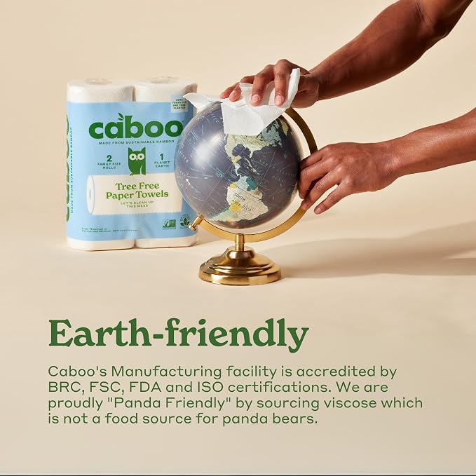 Caboo Tree Free Paper Towels, Sustainable, Toxin Free, 8 Family Size Rolls | Made with 100% Bamboo, Responsibly Sourced, Organically Grown, Chemical Free, Paraben Free, BPA Free, Hypoallergenic