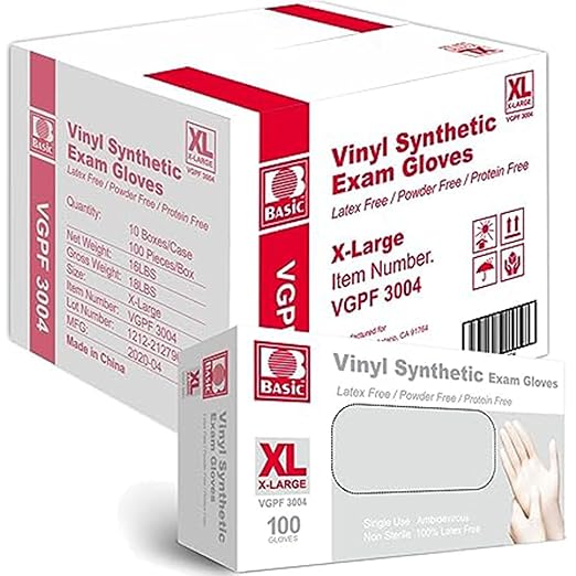 Jointown Basic Medical Clear Vinyl Exam Gloves - Latex-Free & Powder-Free - VGPF-3004 (Case of 1,000), Xtra Large