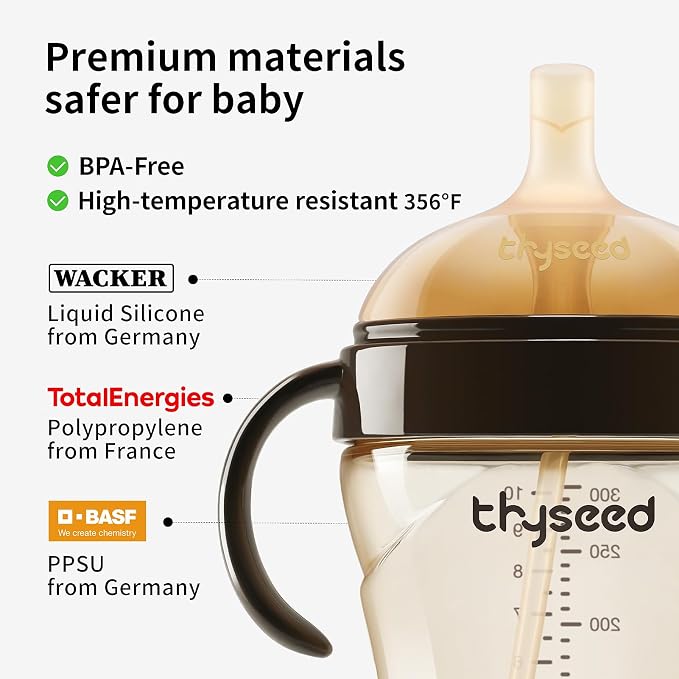 Thyseed PPSU Weighted Straw Cup with Handles Toddlers Transition Bottles to Sippy Cups No Spill Learner Milk Water Baby Bottle Soft Silicone Spout Dishwasher Safe BPA Free 6+ Months 10oz/300mL