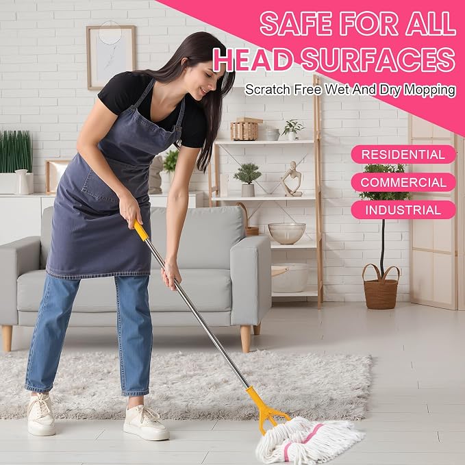 Eccliy 6 Pack Commercial Mop Heads Replacement Heavy Duty 18 oz Loop End Cotton String Wet Mop Refills Washable Absorbent Reusable for Industrial Home Tile Wood Concrete Floor (White,Pink)
