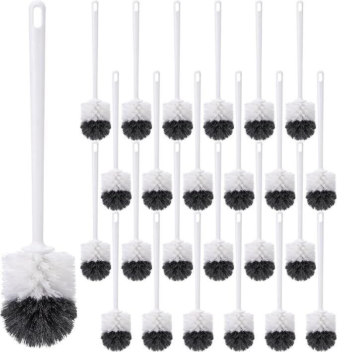 Reallnaive 24 Pack Toilet Brush Bulk, Commercial Heavy Duty Professional Toilet Bowl Cleaning Brush for Bathroom, Restroom Maintenance Cleaning Supplies (White)