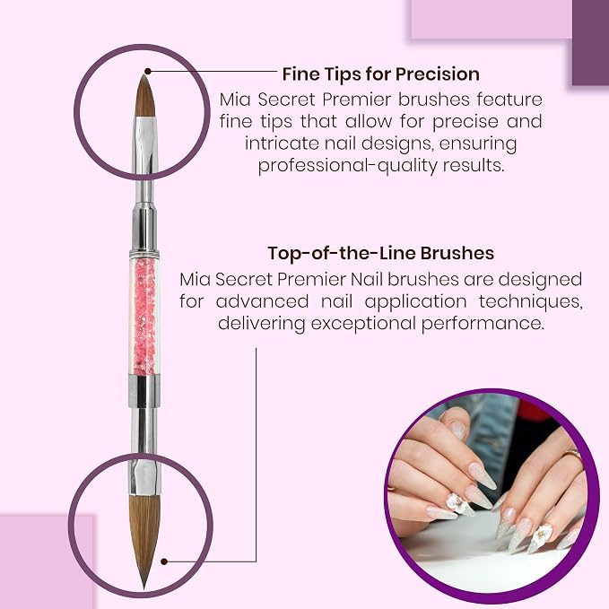 Mia Secret PREMIER NAIL BRUSHES 100% Kolinsky Hair MADE IN USA Prenium Nail Art Brushes (Pink, 8 OR / -4 OR)