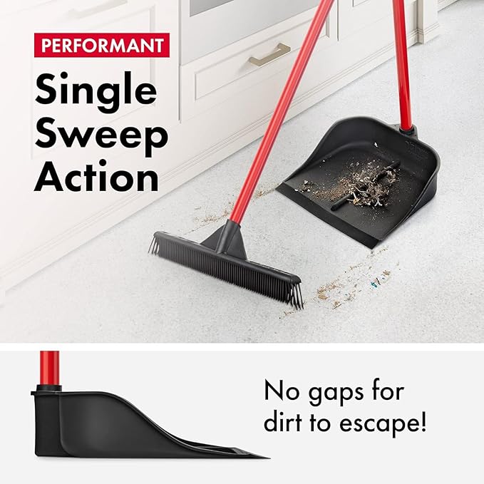 Dustpan with Handle by Ravmag- Solid Natural Rubber Construction- 2 Piece 29 Inch Handle Dust Pan- Stand Up Design- Accommodates Any Broom/Hand Brush- Best Dustpans for Home/Lobby/Shop