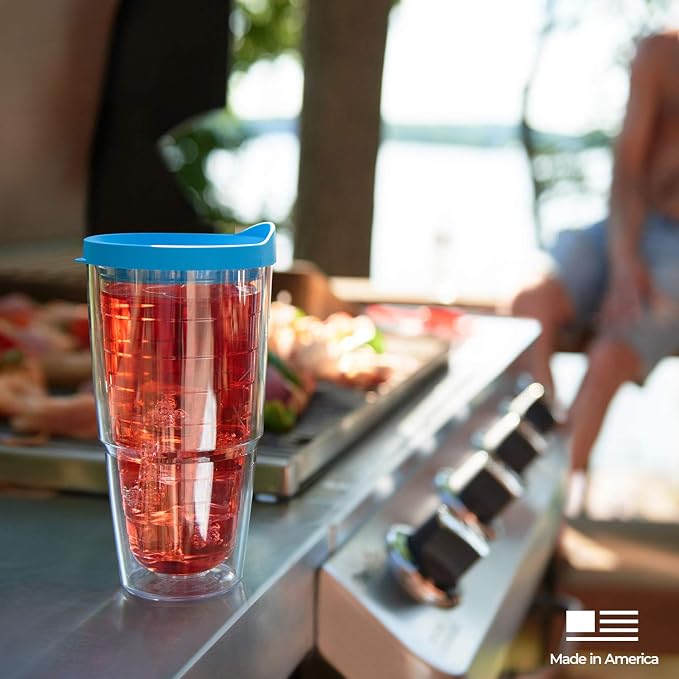 Tervis Clear & Colorful Tabletop Made in USA Double Walled Insulated Tumbler Travel Cup Keeps Drinks Cold & Hot, 24oz, Quartz | Made in USA, Double-wall Insulated, Shatterproof, BPA-Free, Dishwasher Safe, Fits Most Cupholders, Gifts under $25