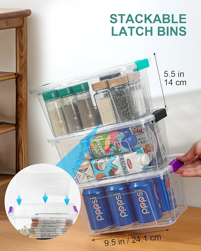 EOENVIVS Clear Storage Bins with Lids 6 Pack, 7 Qt Stackable Storage Containers with Buckle Lock, Durable Plastic Containers & Storage Box Organizer for Pantry, Bathroom, Closet & Office Use