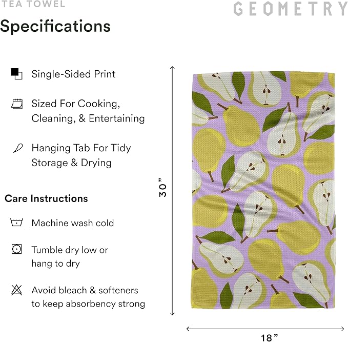 GEOMETRY Spring Kitchen Towels - Quick Dry Microfiber Cloth Spring & Summer Dish Towels for Kitchen Drying - Premium Quick Dry Towel - Pear Parade, 18" x 30" - 2-Pack