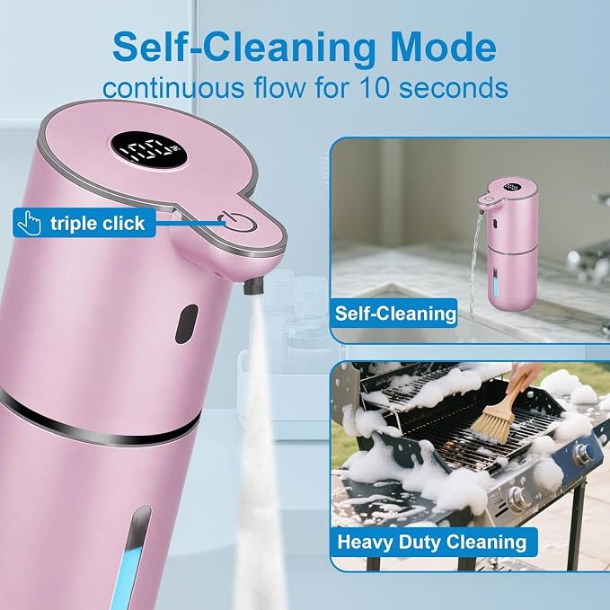 OHIFAST Automatic Foaming Soap Dispenser Touchless, USB Rechargeable Smart Hand Soap Dispenser, 6-Level Adjustable, 12.8oz/380mL Wall Mounted for Bathroom Kitchen Dish Soap-Rose Gold