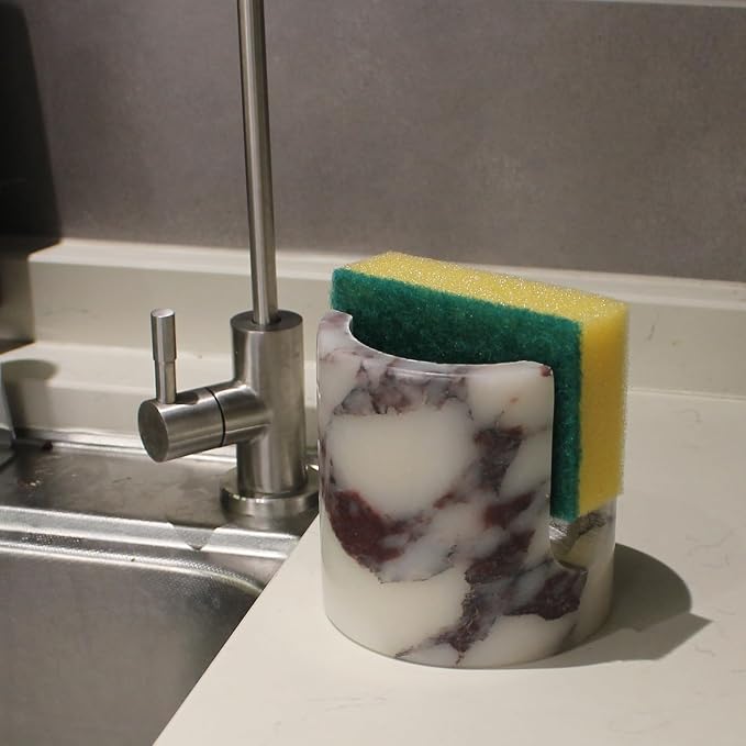 Nawgnail Natural Marble Travertine Sponge Holder for Kitchen Counter, Drying Rack, Sponge Caddy for Sink Organizer - Calacatta Viola Marble