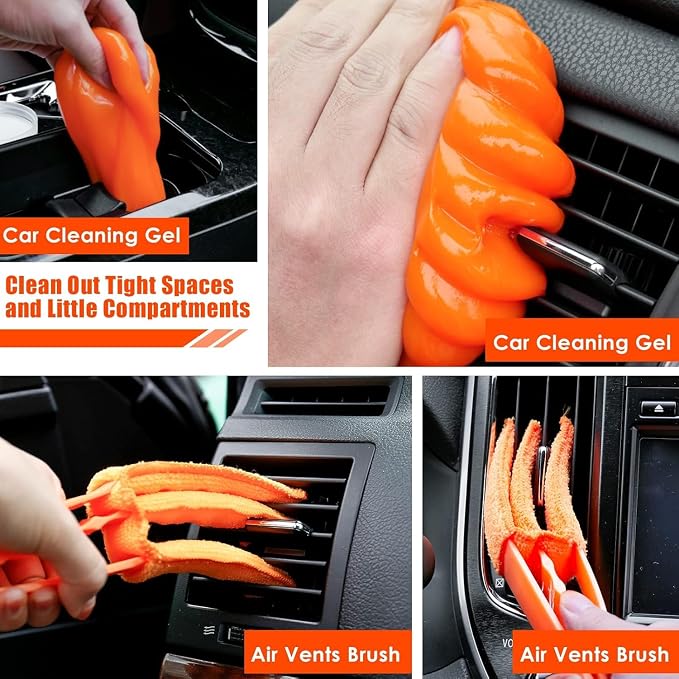Car Cleaning Kit, Orange 17pcs Car Interior Detailing Kit with High Power Handheld Vacuum, Detailing Brush Set, Windshield Cleaner, Cleaning Gel, Complete Auto Accessories for Women Men Teens
