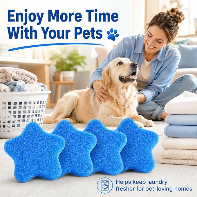 4 PCS Pet Hair Remover for Laundry, Reusable Pet Hair Catcher for Washing Machine, Laundry Fur Lint and Dander Remover, Washer Hair Catcher for Dog and Cat Hair, Easy to Clean, Blue