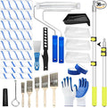 31 PCS Paint Roller Kit with Extension Pole 2 to 4 Ft,9"4"Paint Rollers Covers Frame Tray Painters Tape Professional Long Handle Paint Brush Roller Set for Painting Walls House Corner Stain Concrete