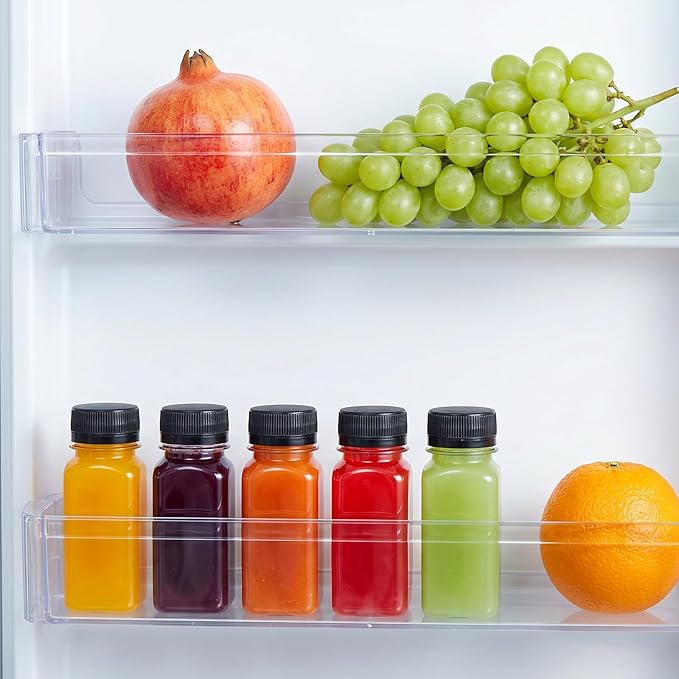 TOMNK 100pcs 2oz Plastic Shot Juice Bottles with Caps, Reusable Clear Bulk Beverage Containers for Ginger Shot, Juice, Milk and Other Beverages