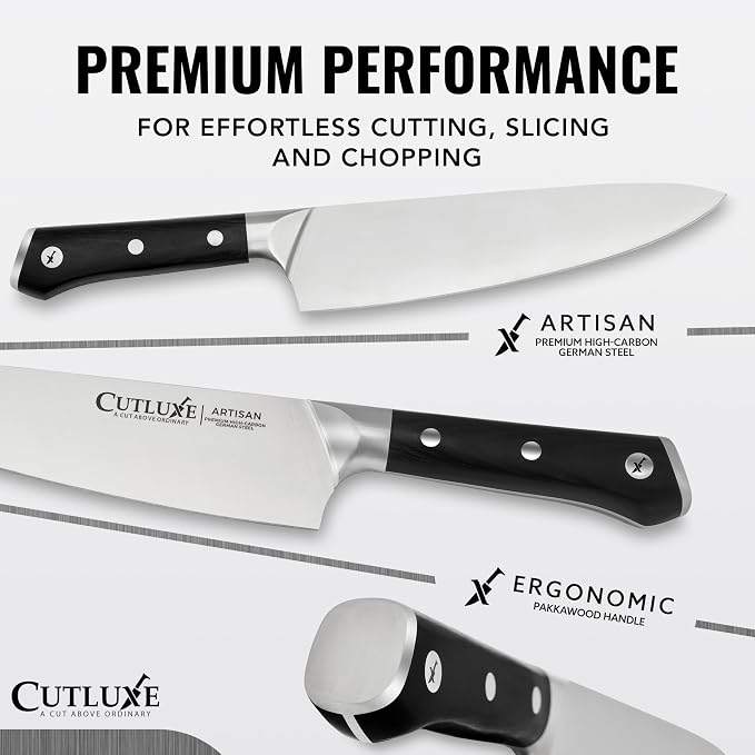 Cutluxe Kitchen Knives, 5-Piece Chef Knife Set – Razor Sharp German Steel | Full Tang Ergonomic Handles, Professional Blades – Artisan Series, Forged High Carbon