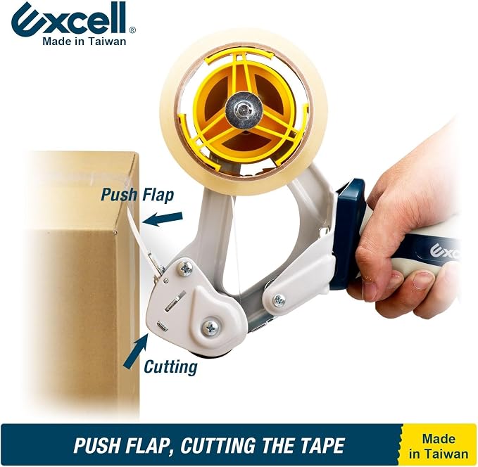 Excell EXC-828PL Heavy Duty Tape Dispenser, 2" Wide, 3" Core, 1 Pack | Box Sealing Industrial Tape Dispenser Gun, for Office and Warehouse - Includes Tape Roll