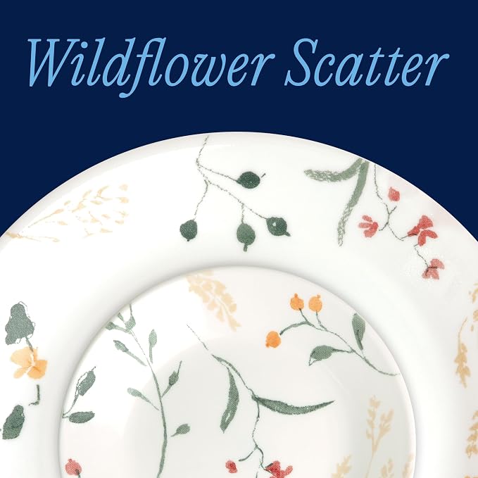 Corelle Vitrelle 18 Piece Glass Dinnerware Sets Service for 6, Triple Layer Chip & Crack Resistant Glass Plate and Bowl Sets, Wildflower