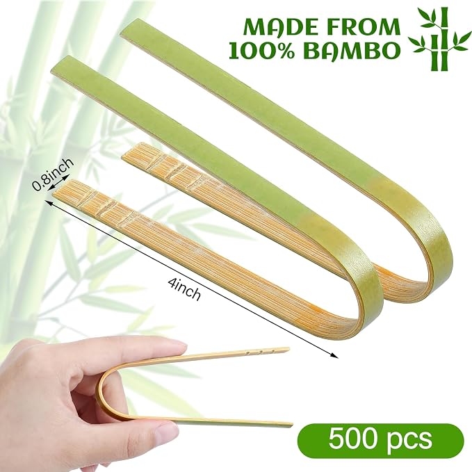 Thyle 500 Pieces Mini Bamboo Tongs 4 Inches Disposable Tongs Bulk Long Bamboo Toaster Cooking Utensils for Charcuterie Self Serving Food Kitchen Wedding Baby Shower Supplies