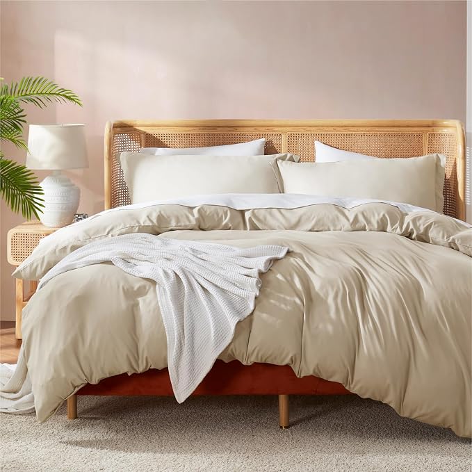 Nestl Twin Duvet Cover Set - Soft Double Brushed Beige Cream Duvet and Pillow, Twin/Twin XL, 2 Piece, Button Closure, 68x90 inches