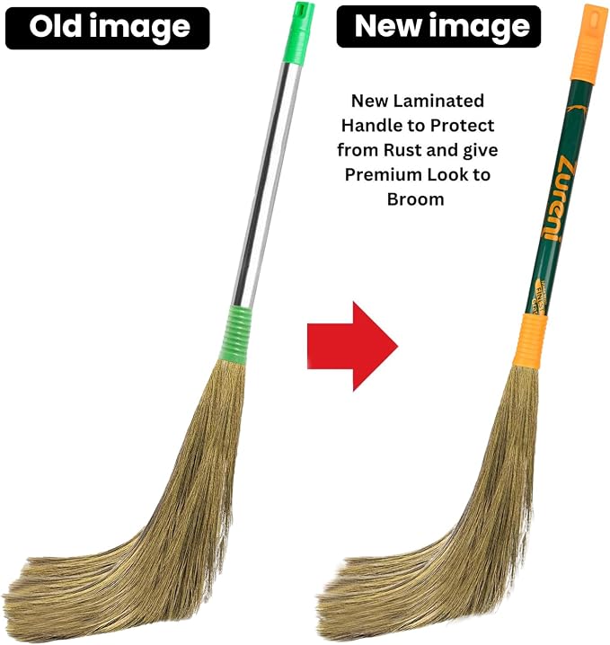 Zureni ZN-BR-08 Floor Broom with Natural Soft No Dust Grass Long Stick Jhadu for Home Pantry Office Cleaning (Random Colours)