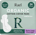 Rael Pads for Women, Organic Cotton Cover - Period Pads with Wings, Feminine Care, Sanitary Napkins, Ultimate Absorbency, Postpartum, Unscented, Ultra Thin (Extra Long Overnight, 24 Count)