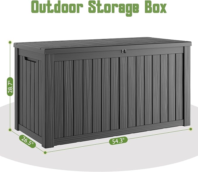 Outdoor Storage Box, 180 Gallon Large Outdoor Resin Deck Box, Storage Waterproof Boxes Lockable Lid for Garden Tools, Pool Supplies, Patio Furniture and Cushions, Black