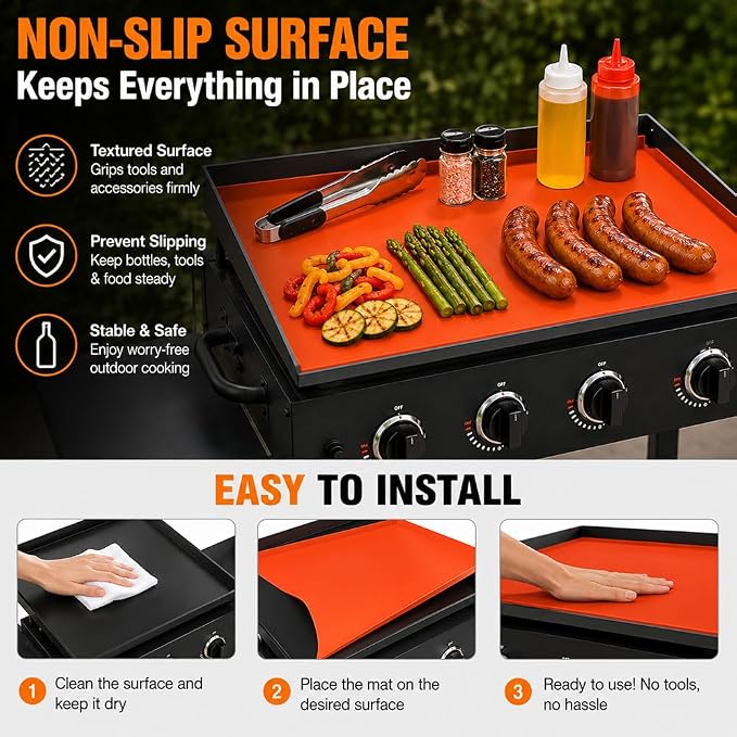 Silicone Grill Mat for Outdoor Grill for Cuisinart Tabletop Griddle CGG-999 2023-present, Heat Resistant BBQ Grill Pad & Griddle Protector Mat, Non-Slip Silicone Countertop Protector