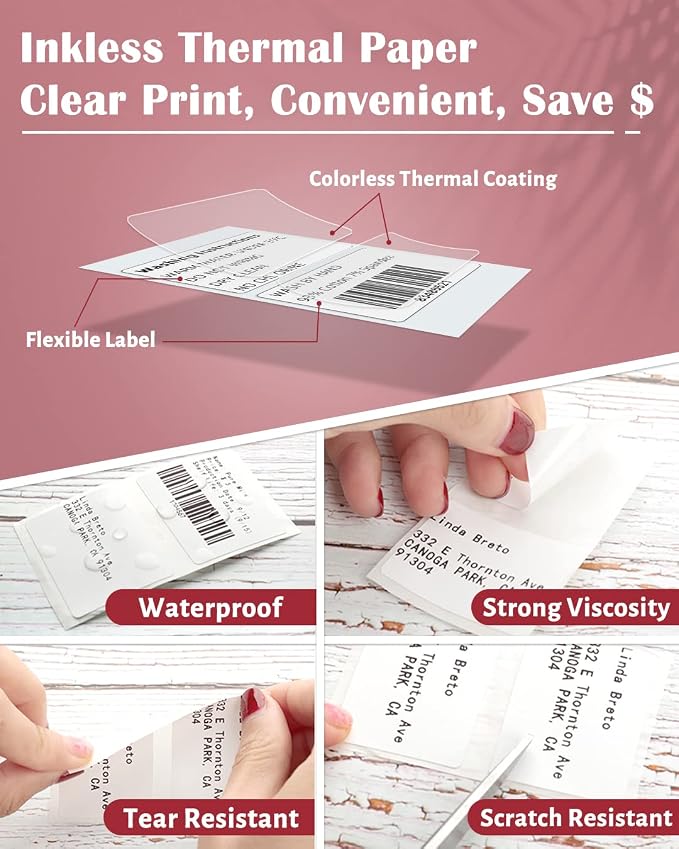 Phomemo Thermal Labels- Sticker Label for M110/M221/M220/M120/M200 Label Printer,1.97"x3.15"(50x80mm),100 Labels/Roll, Black on White