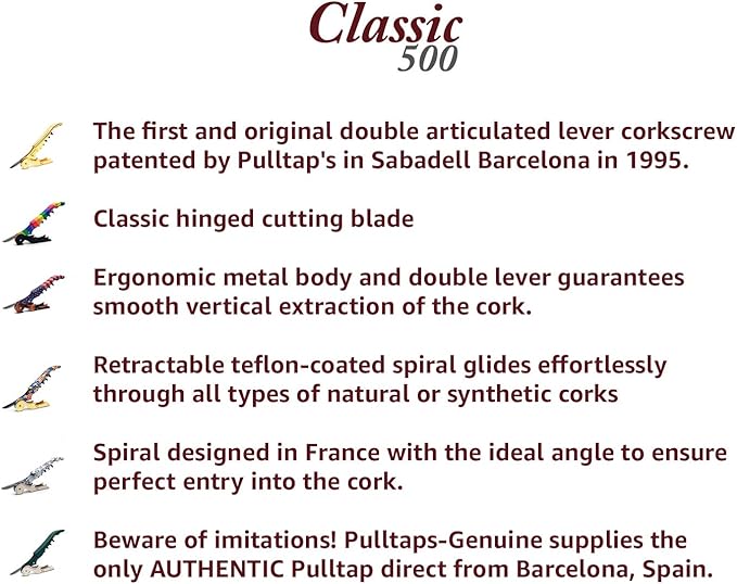 Pulltap's Genuine Trencadis 500 Waiter's Corkscrew – Double-Hinged Wine Key with Hinged Foil Cutter – Patented Design – Made in Spain – Trencadis