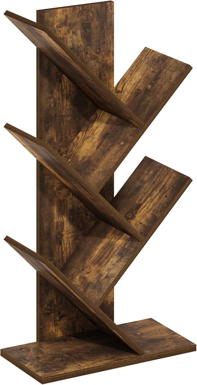 Furinno Tree Book Shelf, 5-Tier Bookshelf with Angled Open Shelf, Tree Bookcase for Room Decor, 8.4 x 15.7 x 30.3, for Organization and Storage, for Living Room, Bedroom, Home Office, Amber Pine