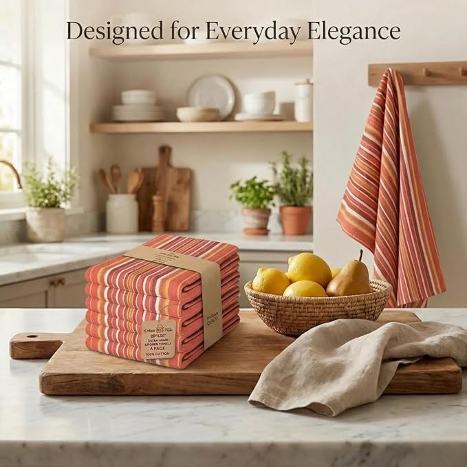 Urban Villa Kitchen Towels Cotton Dish Towels 20”x30” (Set of 6) Rust