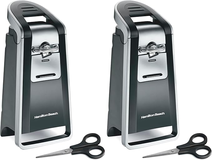 Hamilton Beach Smooth Edge Electric Automatic Can Opener for Kitchen with Easy Push Down Lever,Extra Tall,Includes Stainless Steel Scissors,Black and Chrome (76607),(Pack of 2)