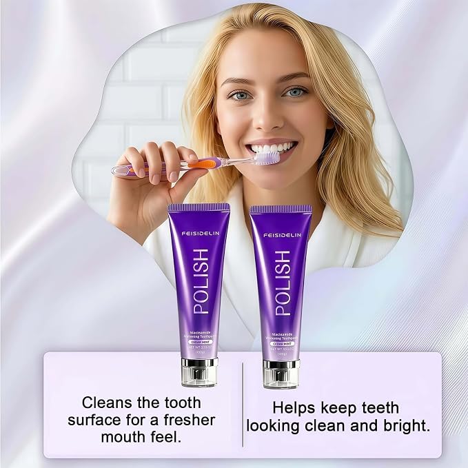 Whitening Toothpaste with Niacinamide, Teeth Cleaning Toothpaste for Fresh Breath and Plaque Removal, Helps Brighten Teeth and Remove Surface Stains for Adult Oral Care, 2 PCS