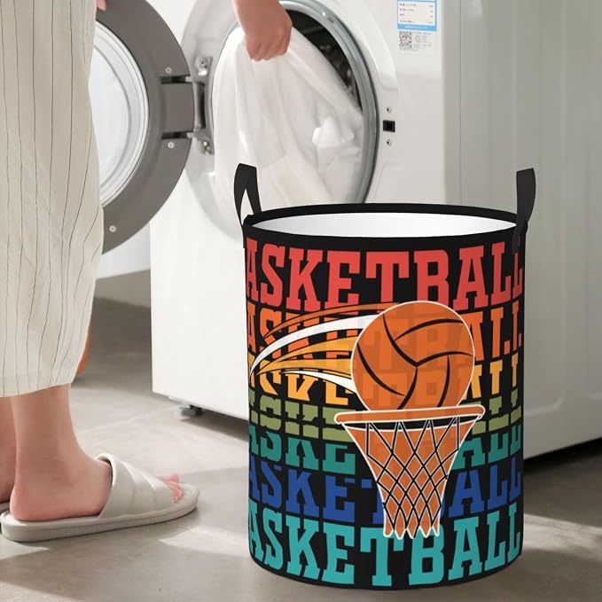 Rainbow Basketball Laundry Hamper Laundry Basket Circular Hamper Dirty Clothes Storage with Handles