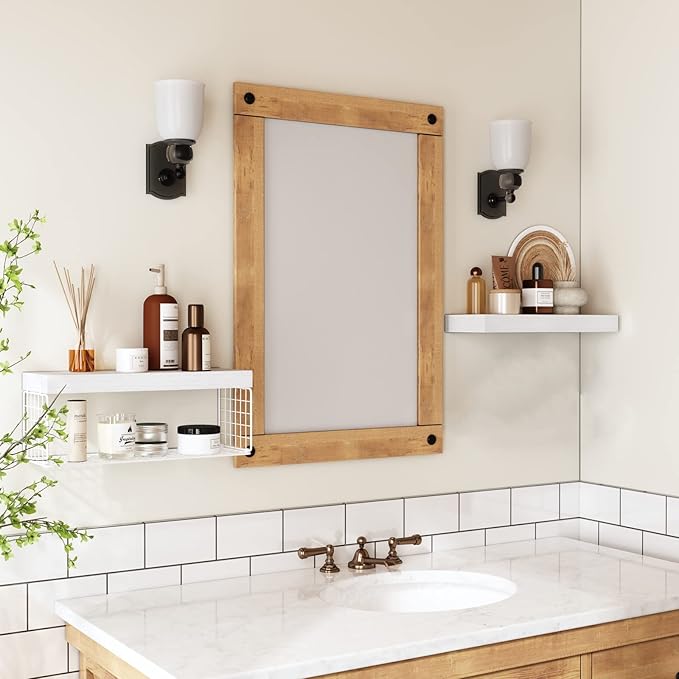 QEEIG White Bathroom Shelves Over Toilet - Wall Mounted Floating Shelves Farmhouse Shelf Toilet Paper Storage Small 16 inch Set of 2 (019-W2)
