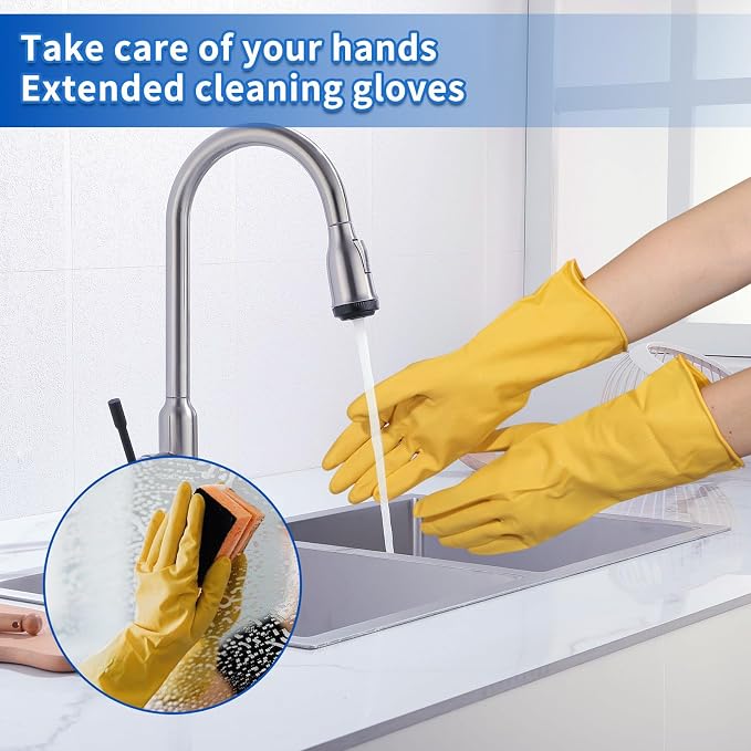 35QT Side-Press Mop Bucket and Wringer Combo on Wheels, Yellow,Including One Heavy Duty Industrial Mop and One Set Large Rubber Cleaning Gloves